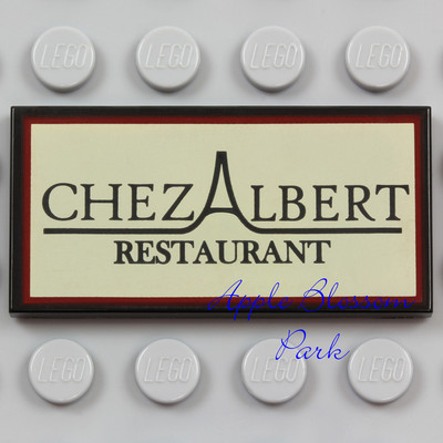 NEW Lego CHEZ ALBERT TILE Black 2x4 Minifig Parisian Tan Restaurant Sign  10243