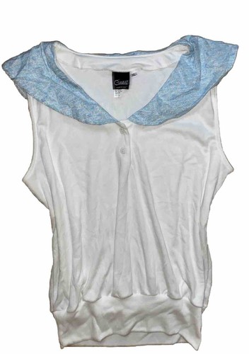 Vintage Catalina weiß ärmellose Bluse mit Kragen klassisch Preppy Tennis Top XL