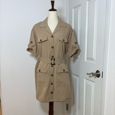 Fashion Nova Tan Button-Up Dress with Belt