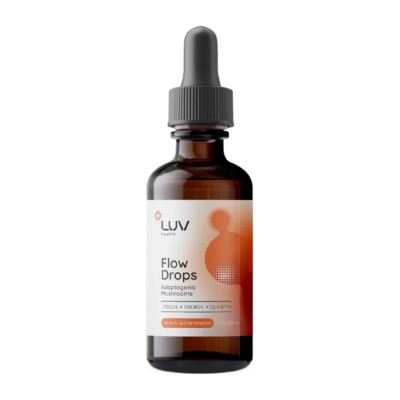 LUV Health Flow Drops Adaptogen Mushroom Blend 2oz Peach Watermelon Flavor