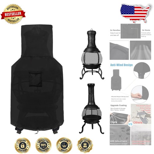 Durable Waterproof Outdoor Chiminea Cover - Anti-Wind Design, 29.5"D x 49.2"H