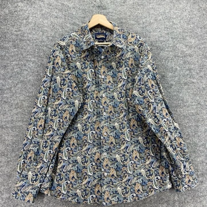 Camisa Cremieux Hombre TL Alta Azul Paisley Cuello Abotonado Manga Larga Algodón Foto 3 de 4