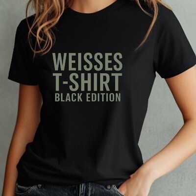 Women's T-Shirt White Tee Black Edition Motif Cotton Size S to 3XL