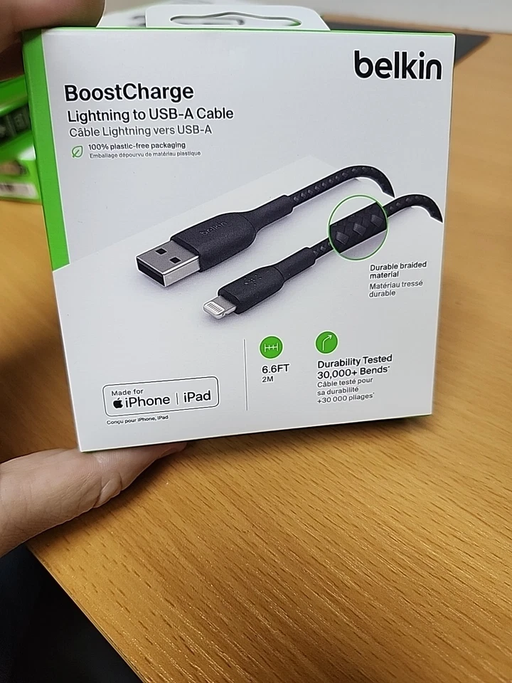 Belkin BOOST CHARGE Braided Lightning to USB-A ChargeSync Cable 6.6 ft. Black - Image 2 of 4