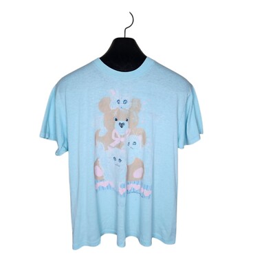 Vintage 80s Cat Bear Las Vegas Tourist Tshirt Womens Size XL Blue