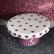 Valentine Pink Hearts Striped Pedestal Cupcake Stand Figurine Display Platform