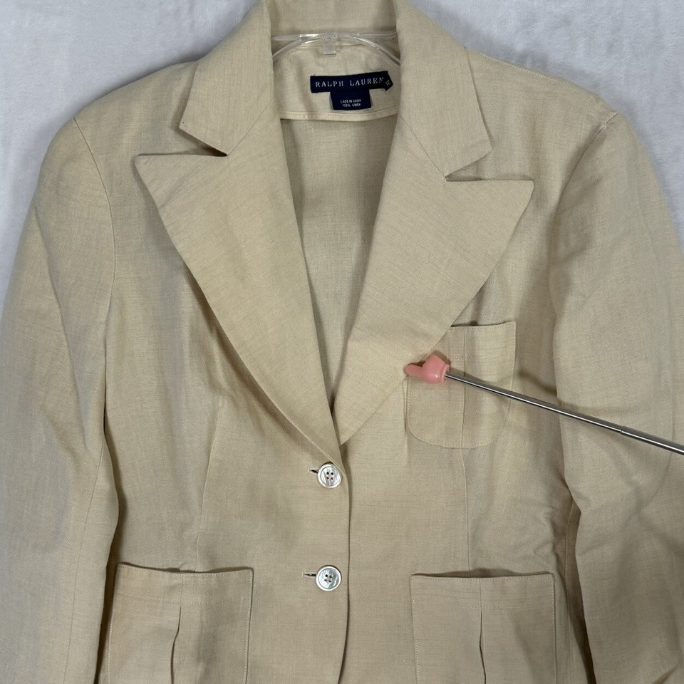 Ralph Lauren Linen Blazer Jacket Size 12 Fits 8 10 Cream Short Safari