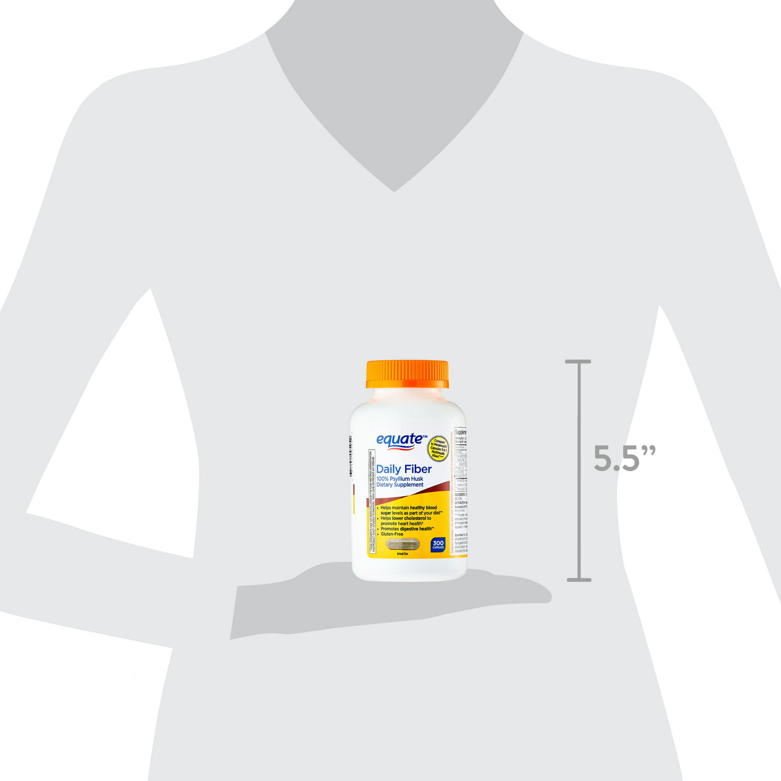 Equate Daily Fiber, 100 Psyllium Husk Dietary Supplement Capsules, 300