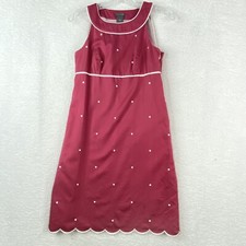 Ann Taylor Dress Women 0 Pink White Polka Dot Scalloped Preppy