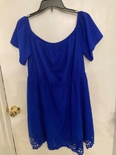 ROYAL BLUE OFF THE SHOULER SZ14-16 DRESS W CUT-OUT TRIM AT THE HEM