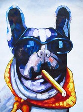 dog cigar in sunglasses  street graffiti art Print canvas  A1 full size