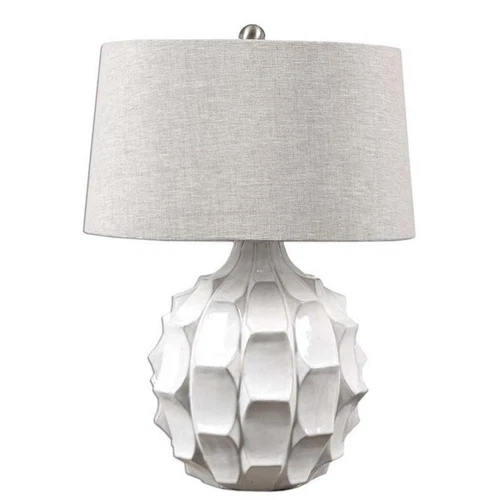 Uttermost Guerina Ceramic Fabric and Metal Scalloped Lamp in White/Gray/Nickel - Picture 2 of 4