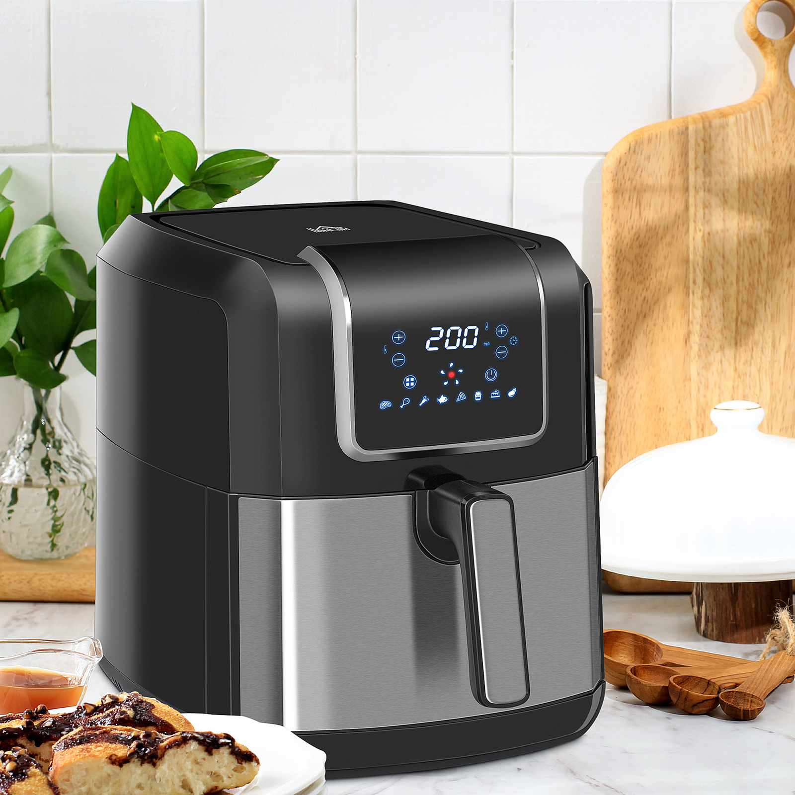 HOMCOM Friggitrice ad Aria da 6.5 Litri 8 in 1 1700W con Schermo LED