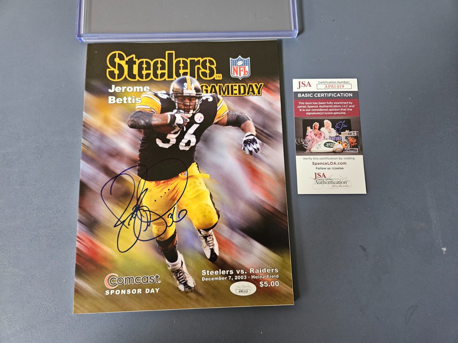 Jerome Bettis "36" Signed 12/7/03 Pittsburgh Steelers Gameday Magazine - JSA COA 