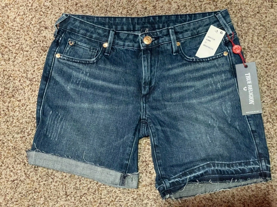 NWT NEW TRUE RELIGION EMMA BERMUDA FLAP CUT OFF SHORTS Size 27 Denim $169