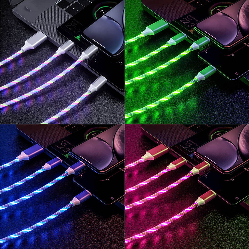 3 in 1 LED Fast Charging Cable Cell Phone Charger Cord For iPhone Type C USB
