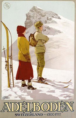 Carlo Pellegrini ''Canvas print of a vintage poster Adelboden'' Red Artwork