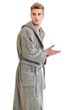 Terry Silver Hooded Bathrobe (One Size/L) for Men