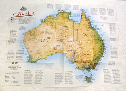 A TRAVELER'S LOOK AT AUSTRALIA DOUBLE-SIDED MAP - NATIONAL GEOGRAPHIC - FEB 1988