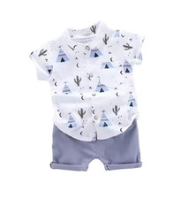 Baby Clothes Blue Cool Pyramid Summer Short-sleeved Shirt Set YOX20