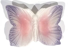 Vintage BUTTERFLY Ashtray Trinket Dish PINK Gradient Pottery Ceramic Art