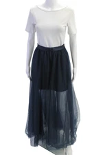 Reiss Women Textured Zip Button Lined Tule Layered Long Skirt Blue Size 02