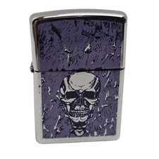 Zippo Lighter Skull Graphic Purple Chrome 2005 A 05 Made in USA