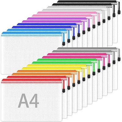 Smarpau 24 Stück Kunststoff Brieftaschen A4, A4 Kunststoff Dokumentenordner Reißverschluss Brieftaschen, Reißverschluss