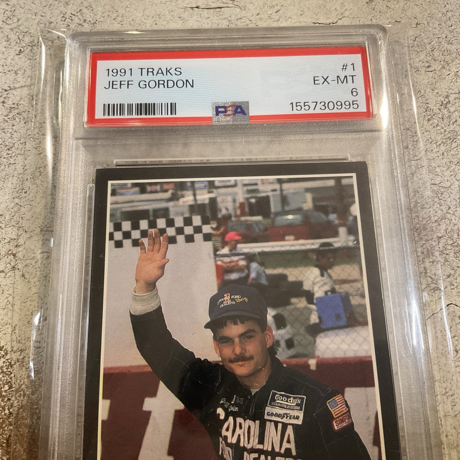 JEFF GORDON ROOKIE CARD-1991 TRAKS GRADED PSA EXCELLENT-MINT 6- CAROLINA FORD view 3