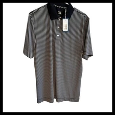 NWT Cutter & Buck CB DryTec Mens M Golf Polo Shirt Striped Moisture Wicking