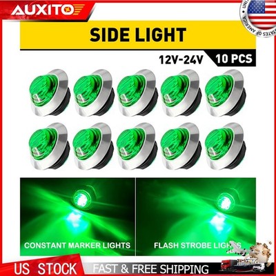 12V 24V Green Strobe Steady Marker Lights 10 Pcs 3/4 Inch LED Flash Warning IP67