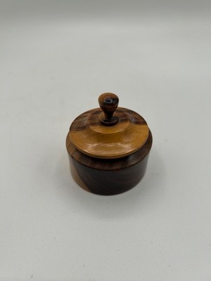 Wood Hand Turned Two Tone Trinket Box Vintage Lidded