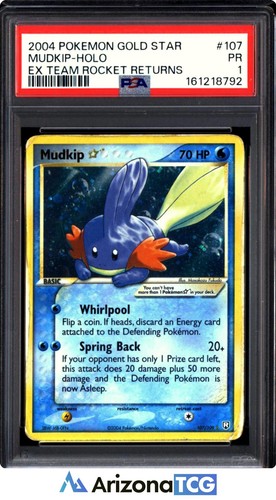 Pokemon 2004 Mudkip Gold Star 107/109 Holo EX Team Rocket Returns PSA 1