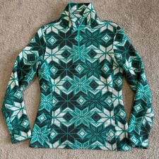 Spyder 1/4 Zip Sweater Womens 8 Green Geometric Pullover Long Sleeve Polyester