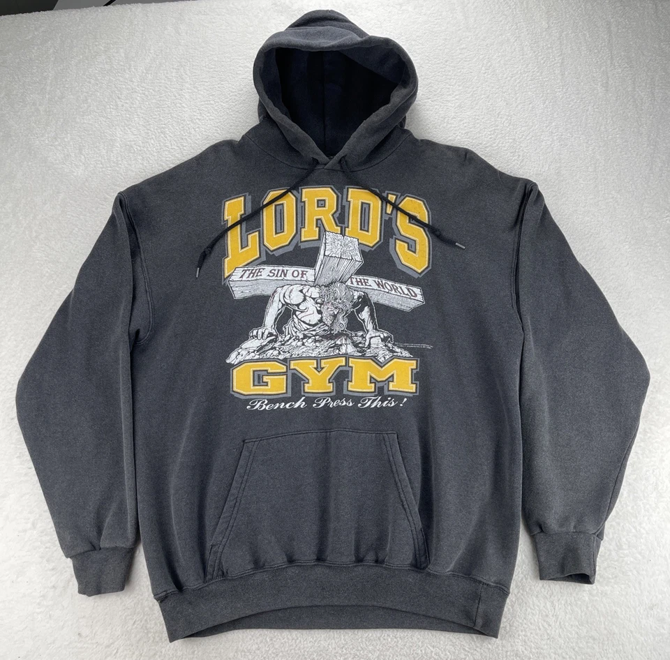 VTG Lords Gym Hoodie Sz XL “His Pain Your Gain“ Jesus Christian Made USA EUC - Image 3 of 4