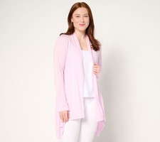 Susan Graver Weekend Regular Textured Jersey Drape Front Cardigan Fairytale Pink