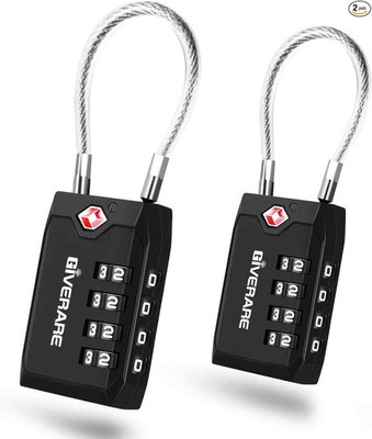2 Pack TSA Approved Travel Luggage Locks, 4-Digit Cable Combination Suitcase