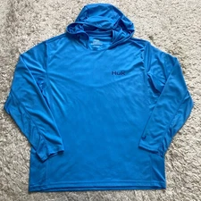 HUK Icon X Hoodie Shirt Mens Large Blue Performance Fishing Long Sleeve Pullover