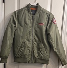 Kids Levi Jacket Green with Orange Lining, Size M 10-12 Yrs 