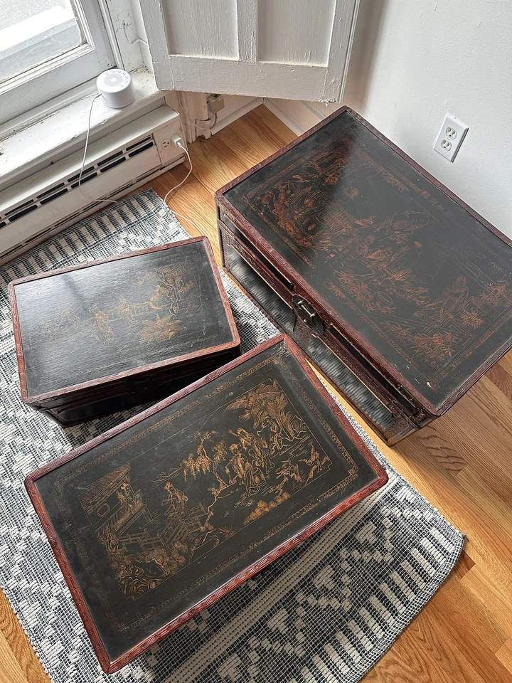 Maitland Smith Chinoiserie Trunks Set Of 3 - Image 3 of 4
