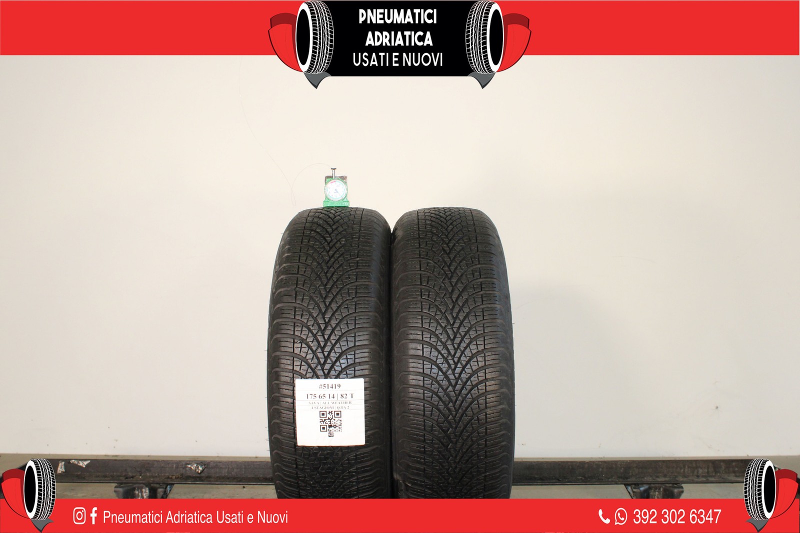 2 PNEUMATICI SAVA 175/65 R14 4 STAGIONI GOMME USATE 75% - ADRIATICA