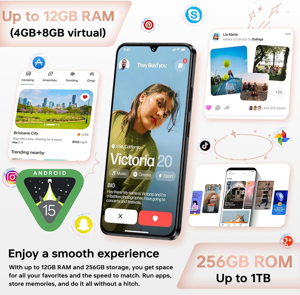 Smartphone Android 15, 6.88" 120Hz Telefono Cellulare, 12GB+256GB/1TB Cellulari  - Immagine 3 di 4
