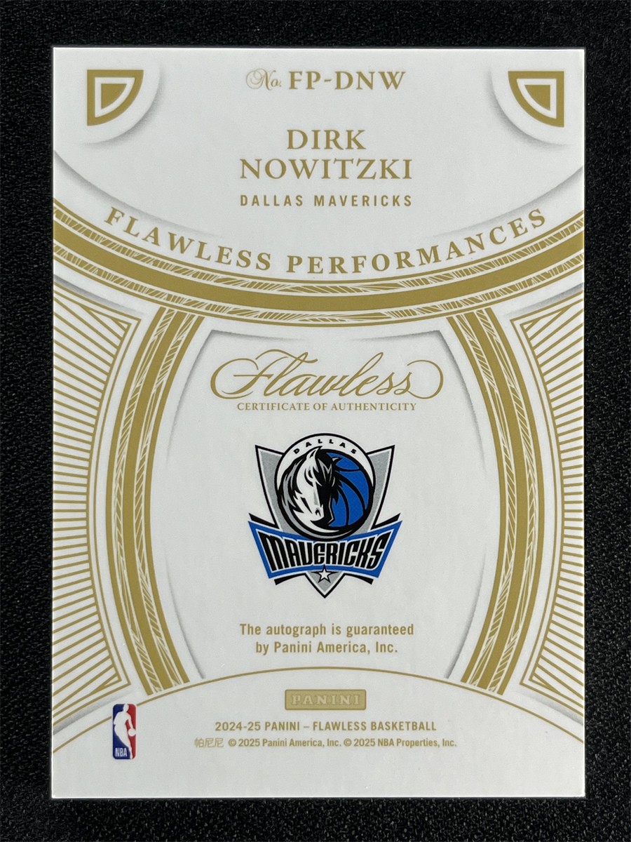 2024-25 Panini Flawless Performances Dirk Nowitzki #FP-DNW Gold Auto /10 view 2