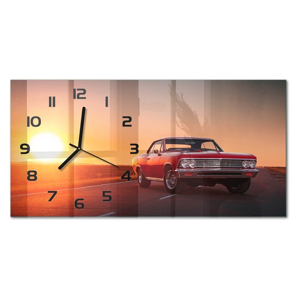 Glasuhr Glas-Wanduhr Ohne TickgeräUsche Rotes Auto Schwarze Zeiger 60X30 Cm-image