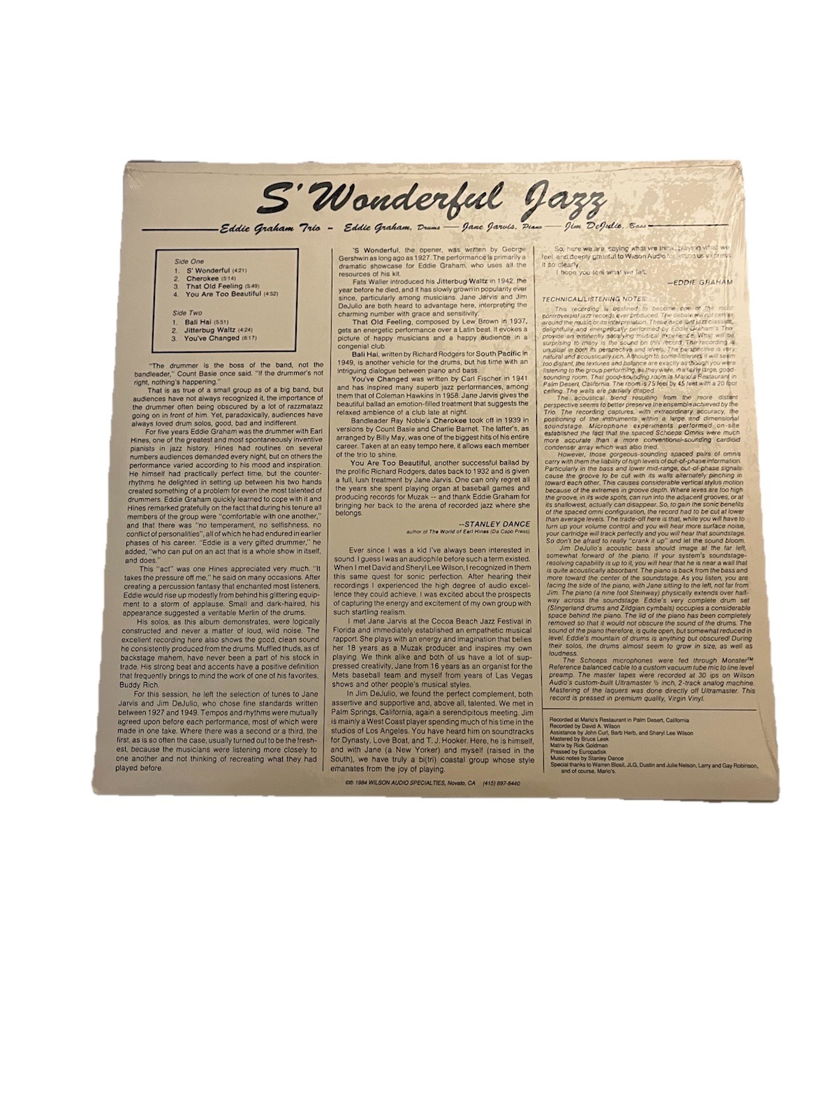 AUDIOPHILE WILSON AUDIO USA ED1 1984 Eddie GRAHAM TRIO "S'Wonderful Jazz" SEALED