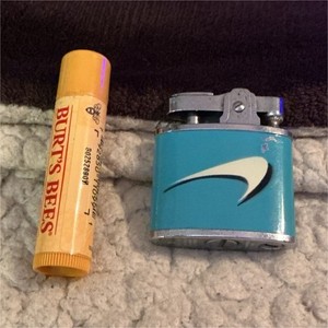 Blue Metal Pocket Cigarette Lighter w/ White Swoosh Logo - Blue