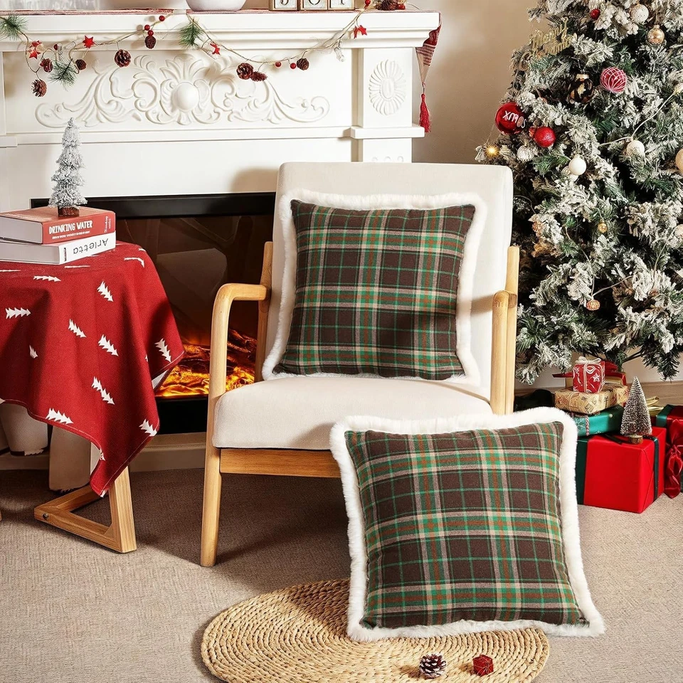 Pacote com 2 capas de travesseiro decorativas xadrez de Natal almofada tartan escocesa - Imagem 4 de 4