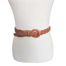 Talbots Braided Leather Belt Tan Brown Horseshoe Buckle Size S 6011