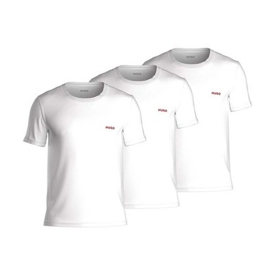 3er Pack BOSS HUGO Rundhals T-Shirt aus reiner Baumwolle Logo-Print Weiß Schwarz