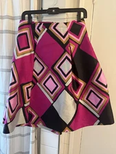 Lane Bryant Women Multicolor Geometric Midi Box Pleat Skirt Pink Plus Sz 24 Glam
